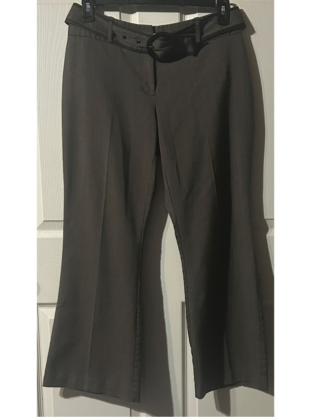 Size 10P Worthington Pale Brown Belted Flare Leg Tweed Business Office Pants